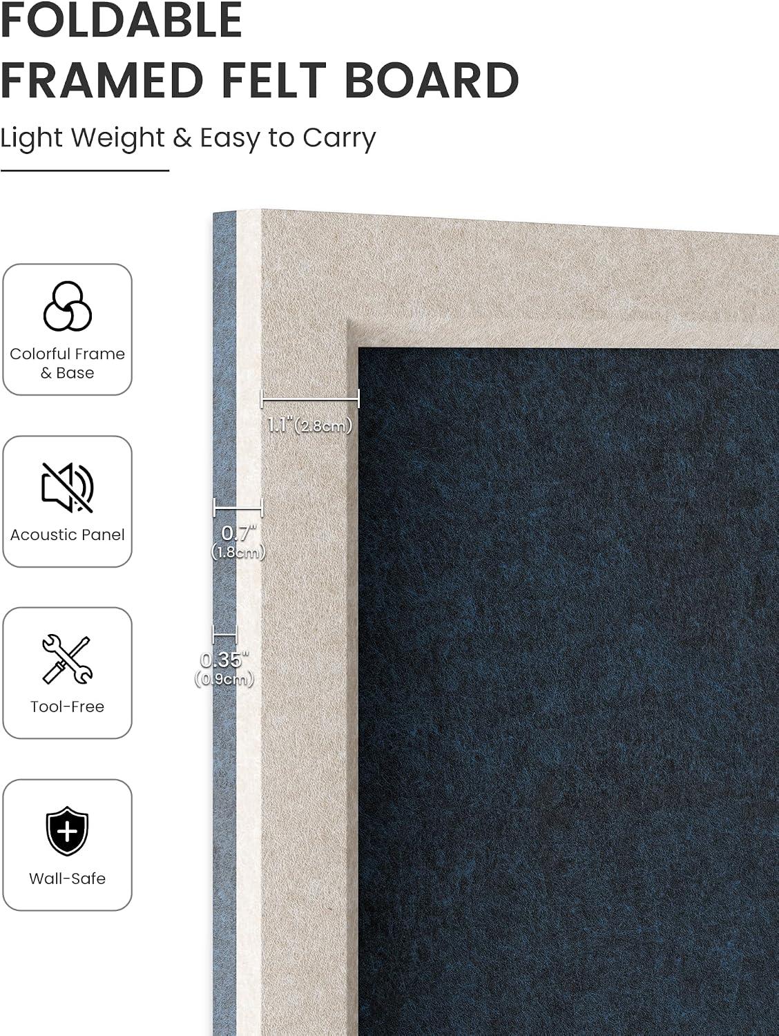 Fluxynara Framed Felt Bulletin Board, 35.4" x 23.6", Carbon Blue
