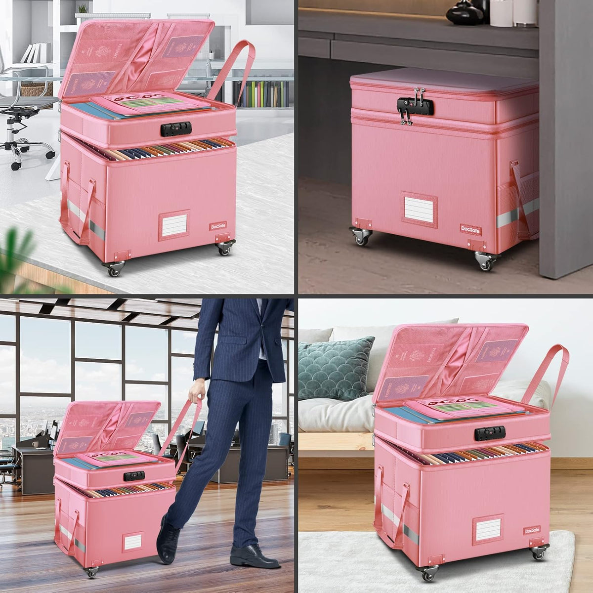 DocSafe File Box with Lock,2-Layer Fireproof Document Box with Wheels,Collaps...