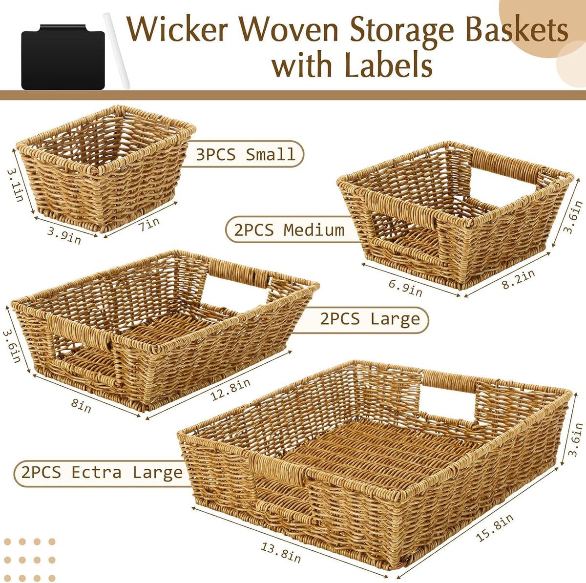 Marsui 9 Pcs Wicker Storage Baskets for Pantry Organization with Handle Label...