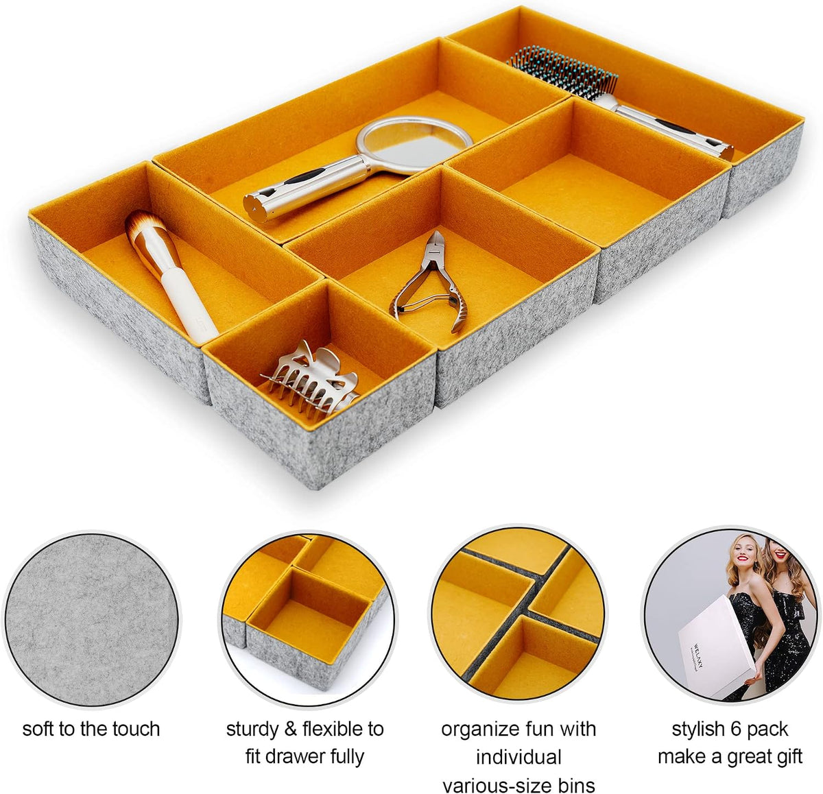 Welaxy Deluxe drawer organizers multi-purpose storage box junk bins for offic...