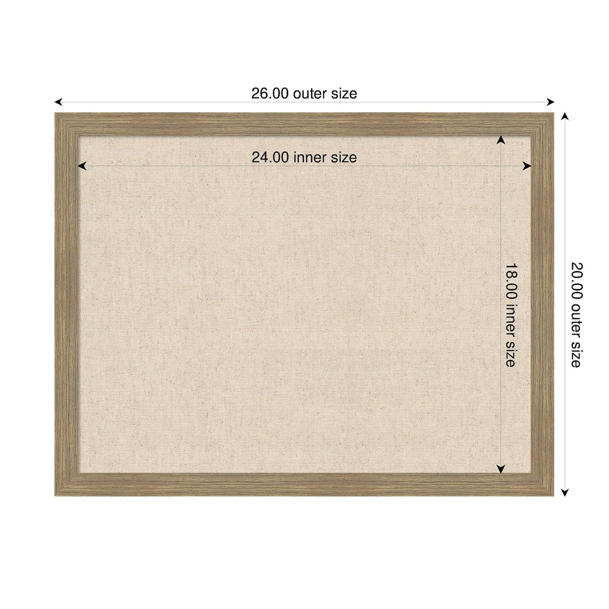 Kate and Laurel Framed Fabric Pinboard 26 x 20, Neutral Weave Printed Linen C...