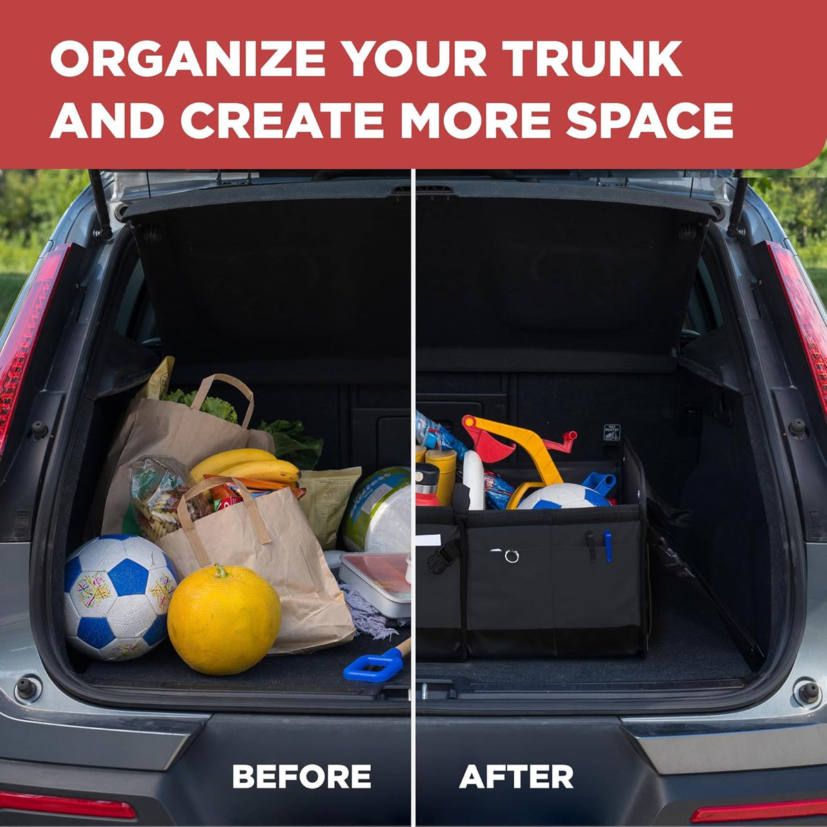 Car Trunk Organizer for SUV & Truck Cargo Storage, Large, Black