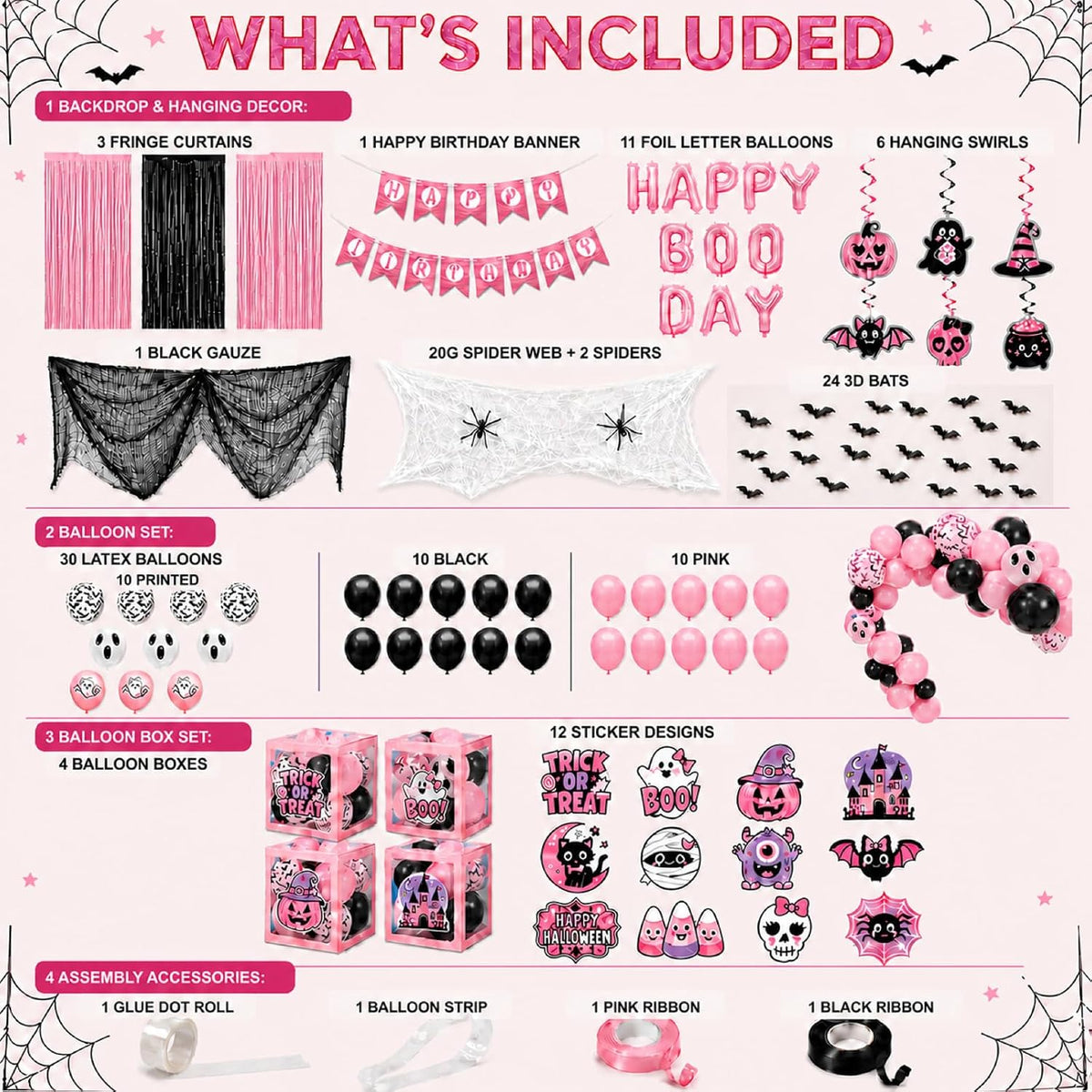 UJoyant Pink Halloween Party Decorations, Birthday Kit with 4 Balloon Boxes
