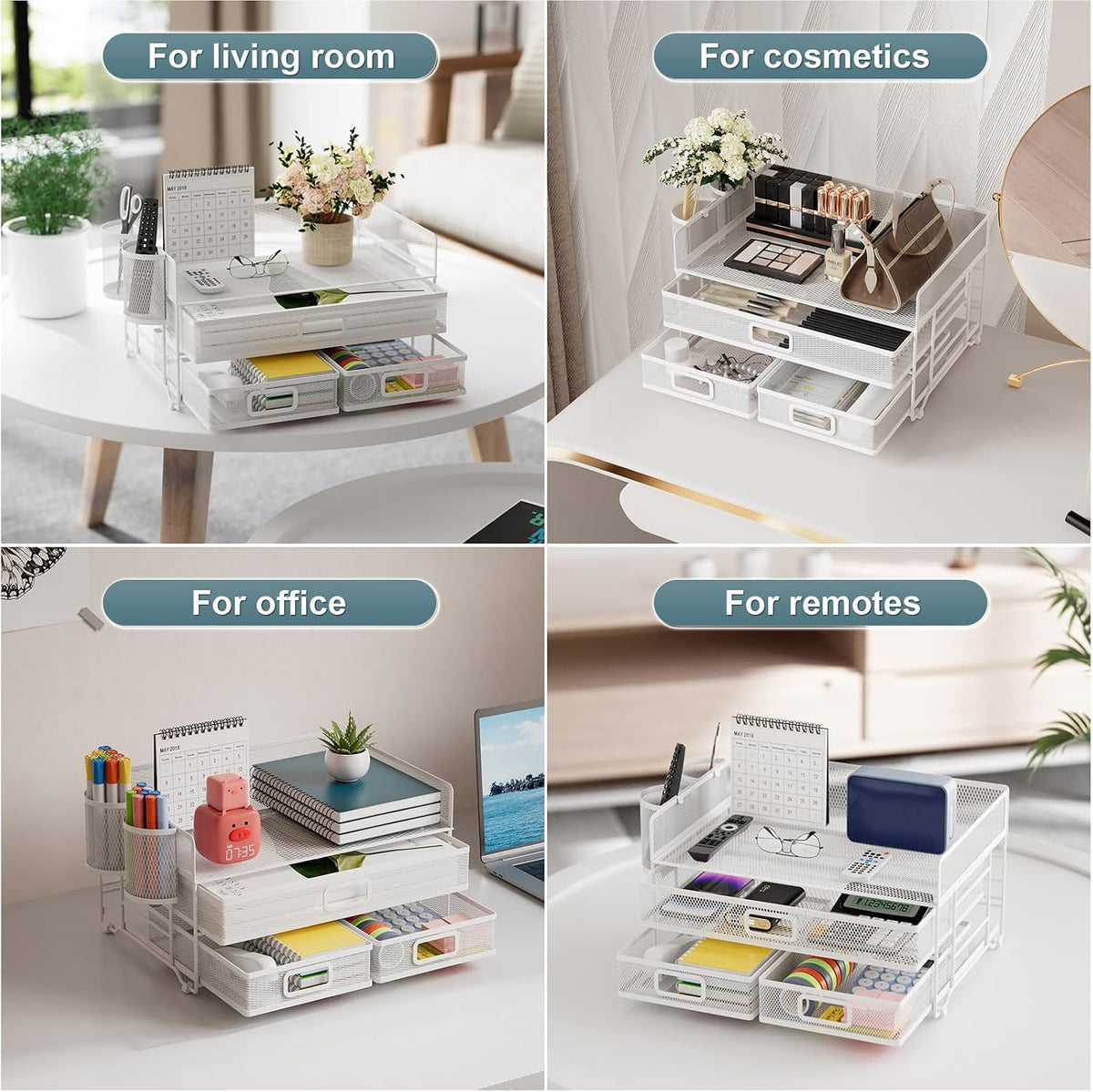 Marbrasse 3 Tier Mesh Desk Organizer with Drawer, Multi-Functional Desk Organ...