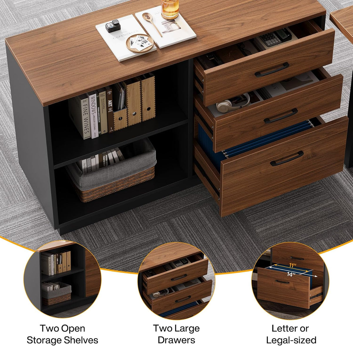 Tribesigns 63‘’ L-Shaped Executive Desk, Office Table with 47-Inch Drawers Ca...