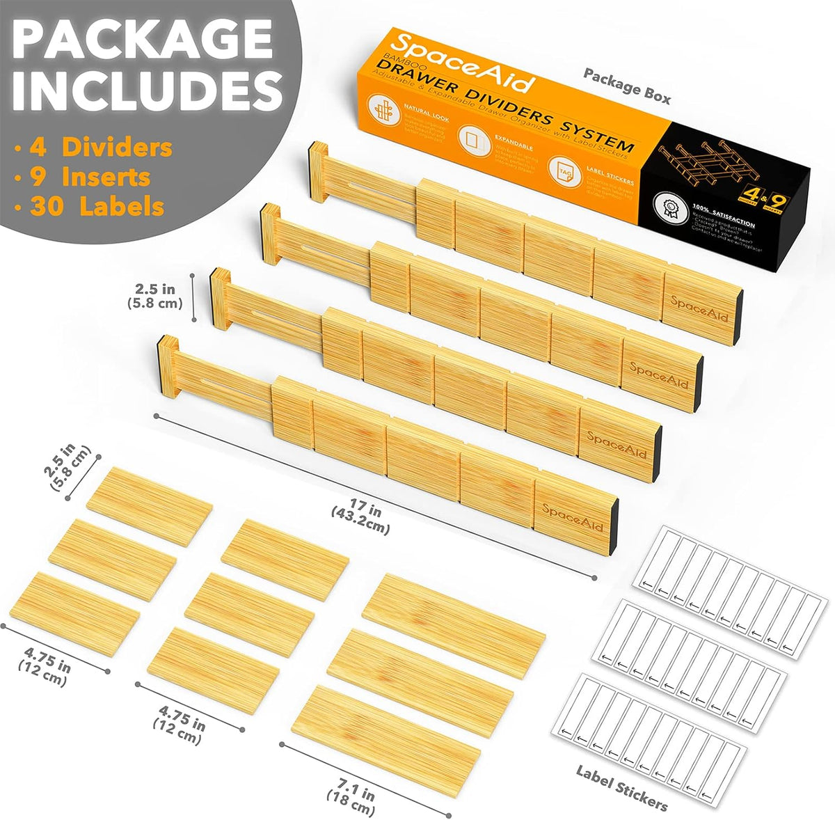 SpaceAid Bamboo 13.25-17“ Drawer Dividers (Need 2.35" Deep Drawer) Kitch...