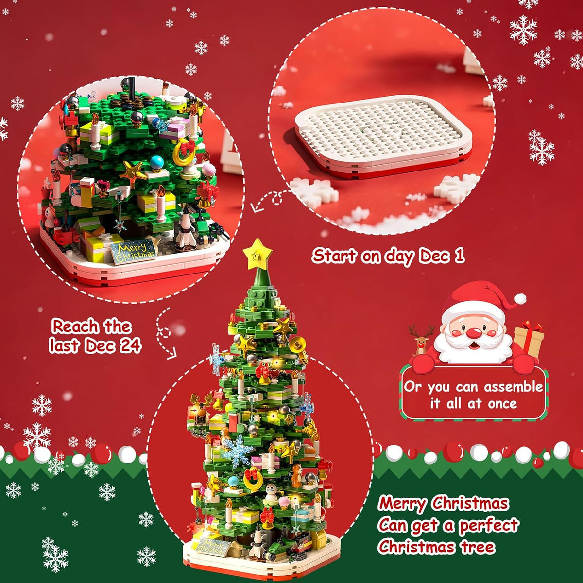 Advent Calendar 2026,Christmas Tree Building Kit with Lights,1083 Piece