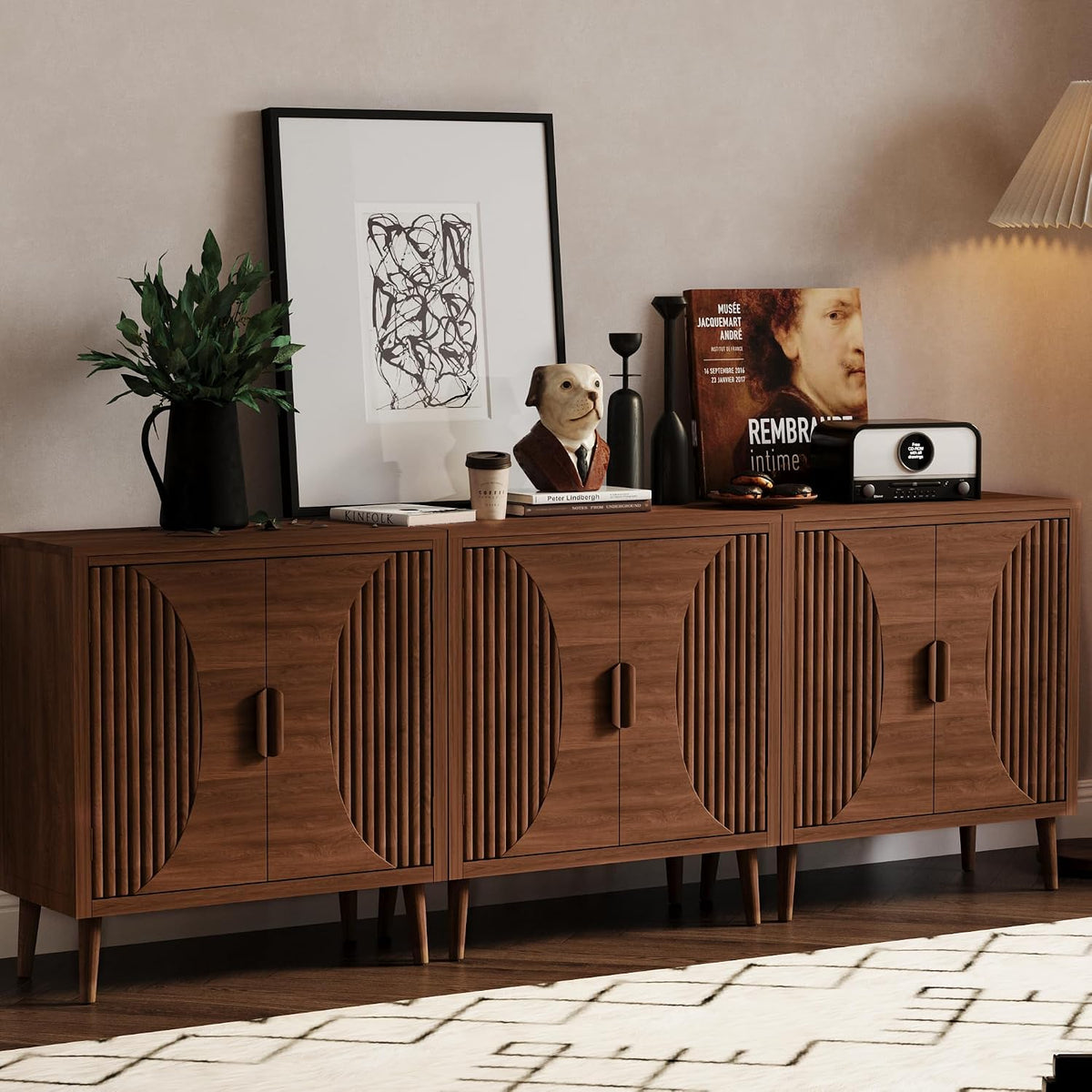 HOMPUS Modern Buffet Cabinet Set of 3, Accent Sideboard Storage Cabinet with ...