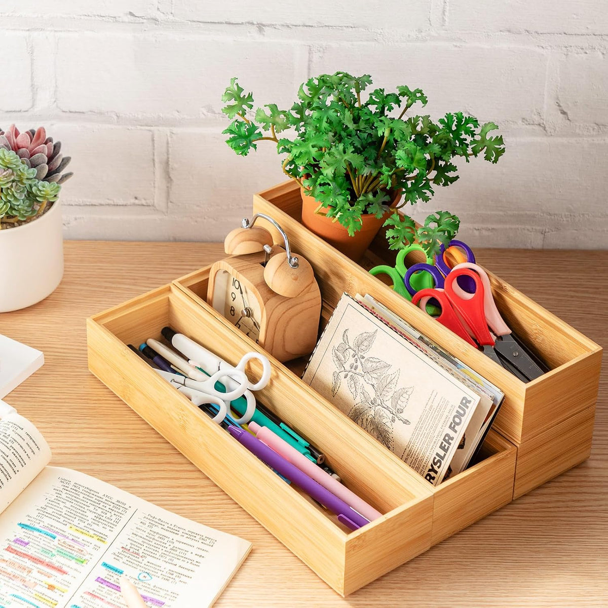 Kigley 8 Pcs Bamboo Kitchen Drawer Organizer, 12x3x2 Inch, Wood