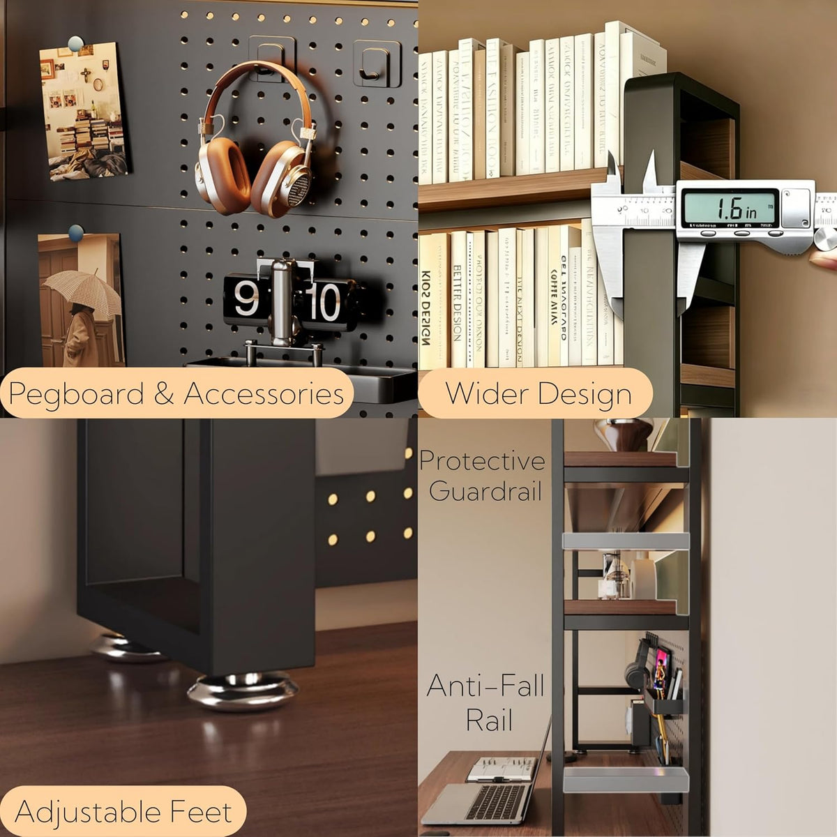 Desktop Hutch Bookshelf, 2-Tier Metal Desk Shelf for Top of Desk