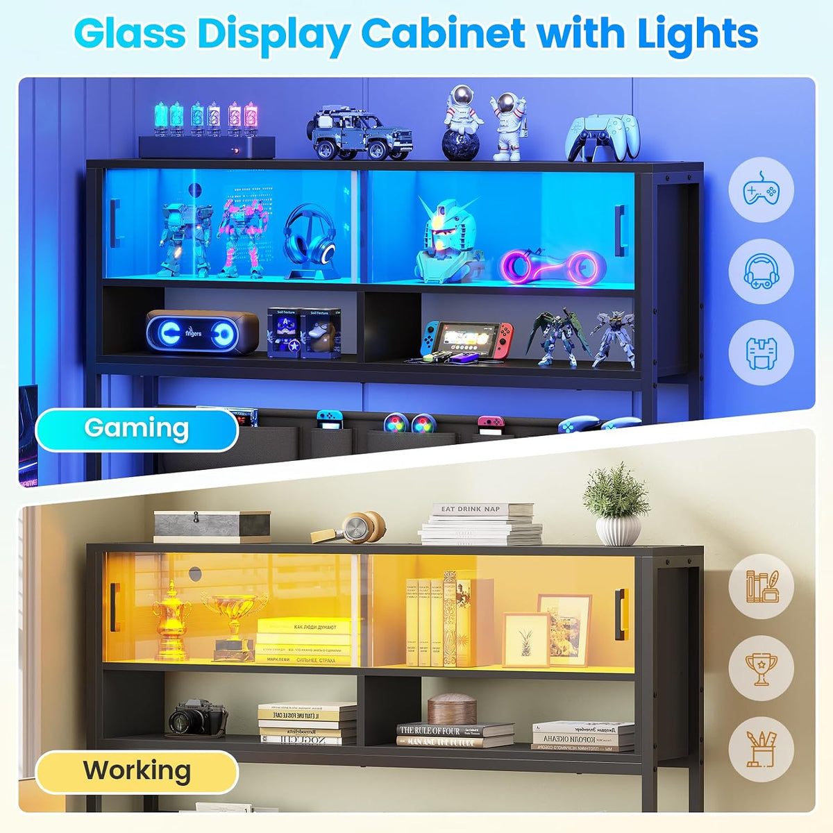 SEDETA L Shaped Gaming Desk with Storage Shelves, 2 Drawer, LED Light
