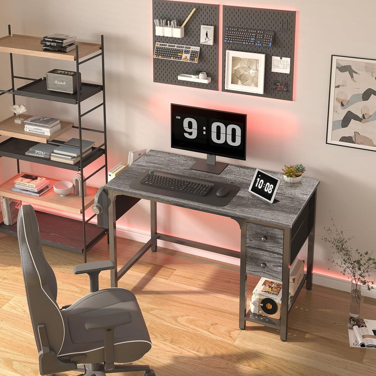 Lufeiya Computer Desk with Fabric Drawers, 40 Inch Gaming Desk for Small Spac...