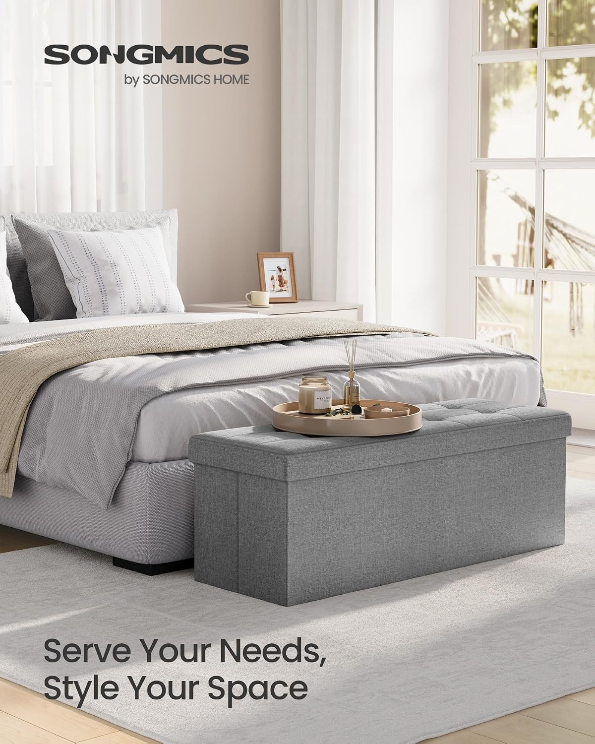 SONGMICS 43.3 Inches Folding Storage Ottoman Bench, Load 660 lb