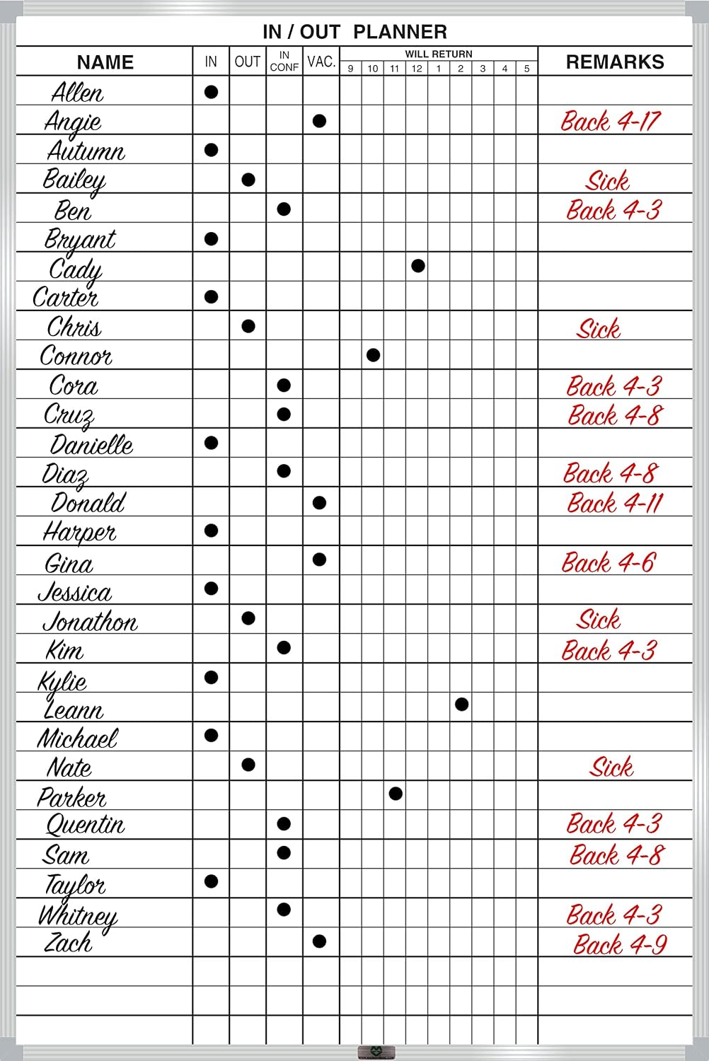 Magna Visual Magnetic Dry Erase in/Out Planner, 36"x24", Black/White