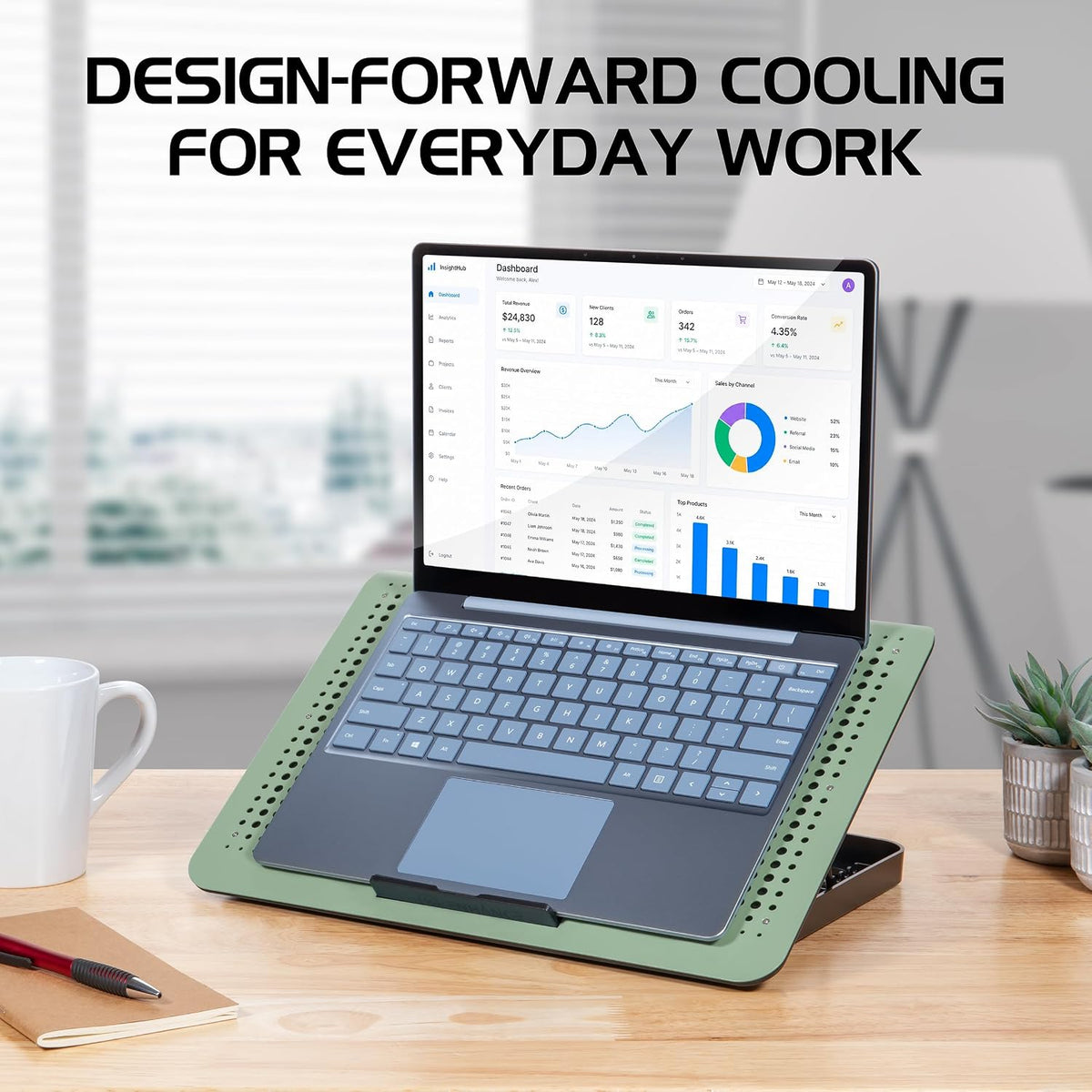 ENHANCE Aluminum Laptop Cooling Pad, 6-Fan Laptop Cooler Stand for 17 Inch La...