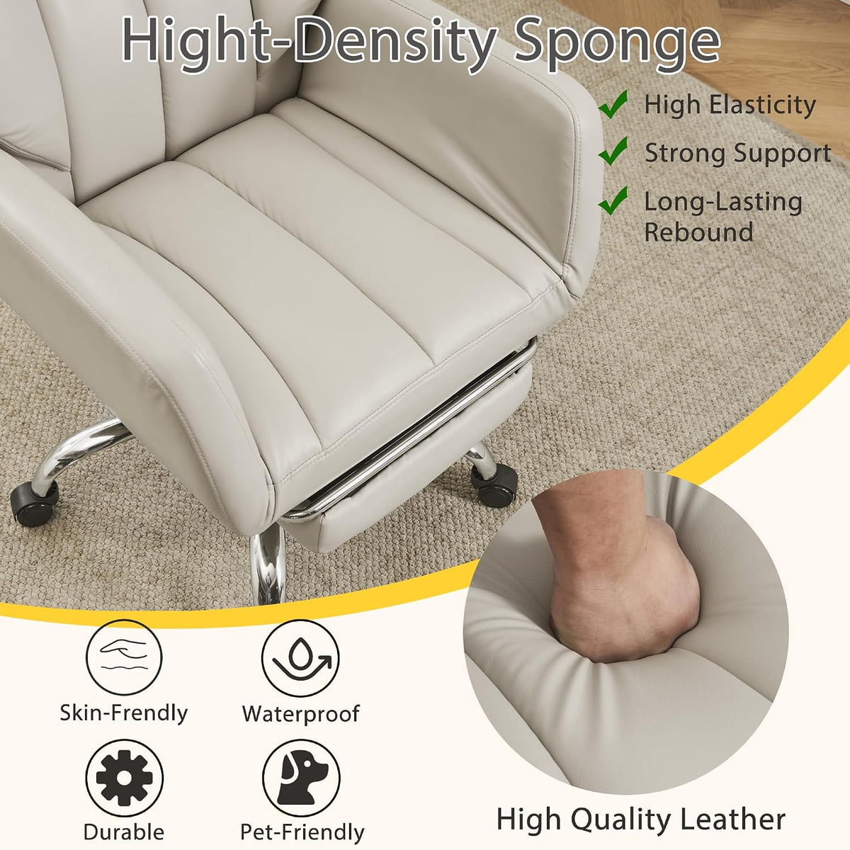 JOMEED Cross Legged Office Chair with Footrest,Flip Armrest,Beige