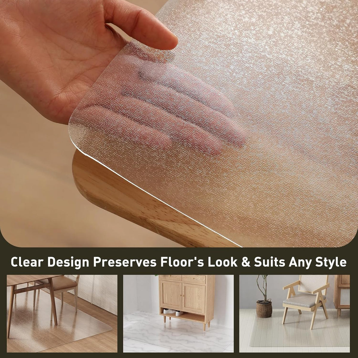 Clear Plastic Area Mat for Under High Chair, 3'×5' No Slip Vinyl Floo...