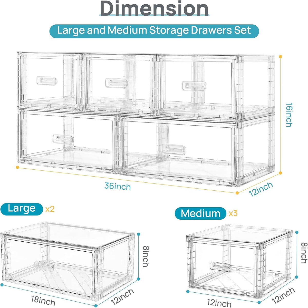 Vtopmart 5 Pack Large & Medium Storage Stackable Drawers Set