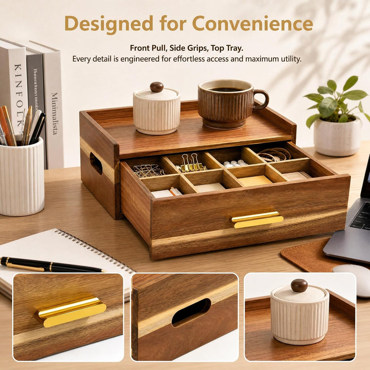 Acacia Wood Tea Bag Organizer 8 Compartment Storage Box & Organizer with ...