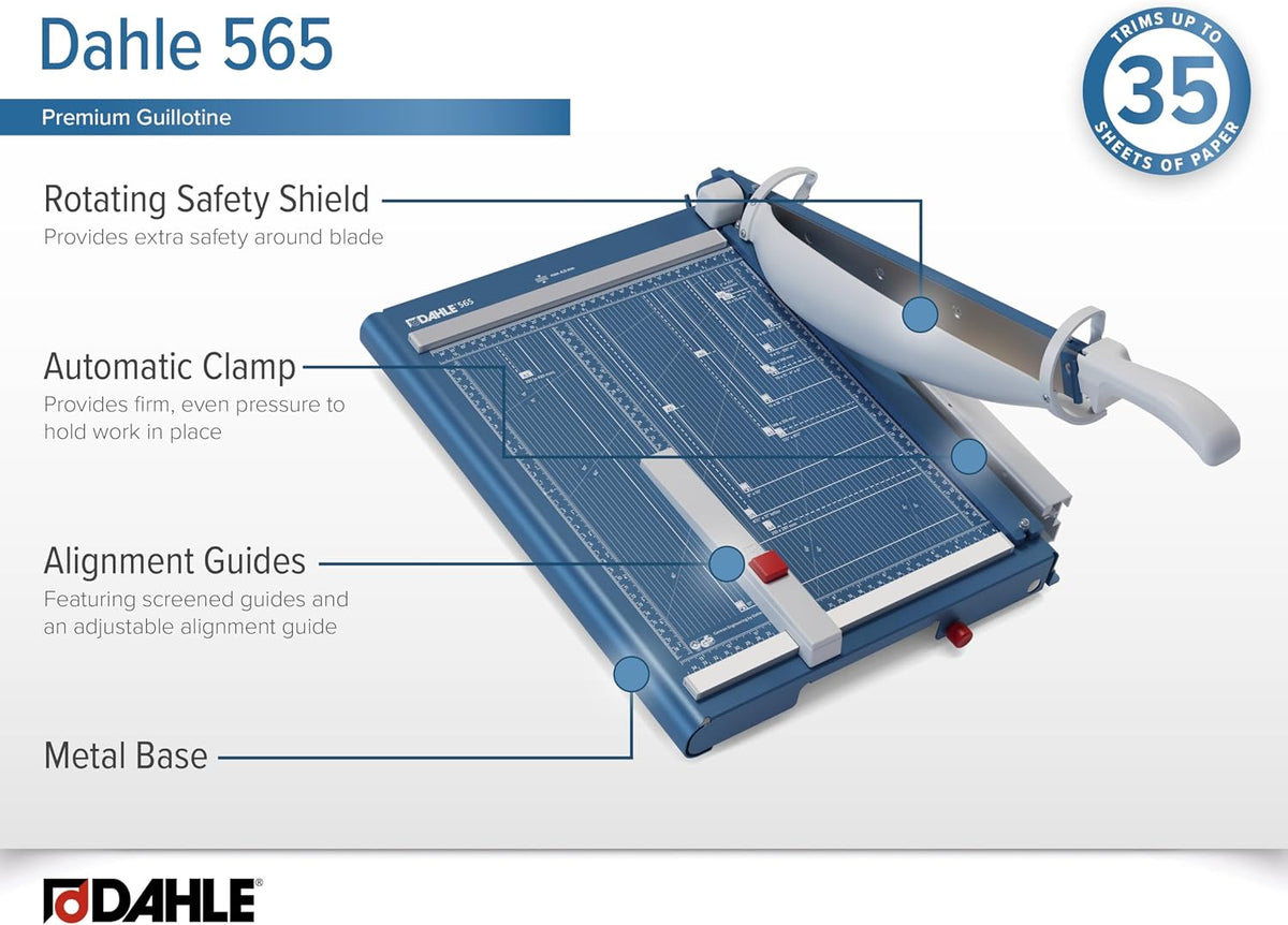 Dahle 565 Premium Guillotine Trimmer, 15" Cut Length, 35 Sheet Capacity,...