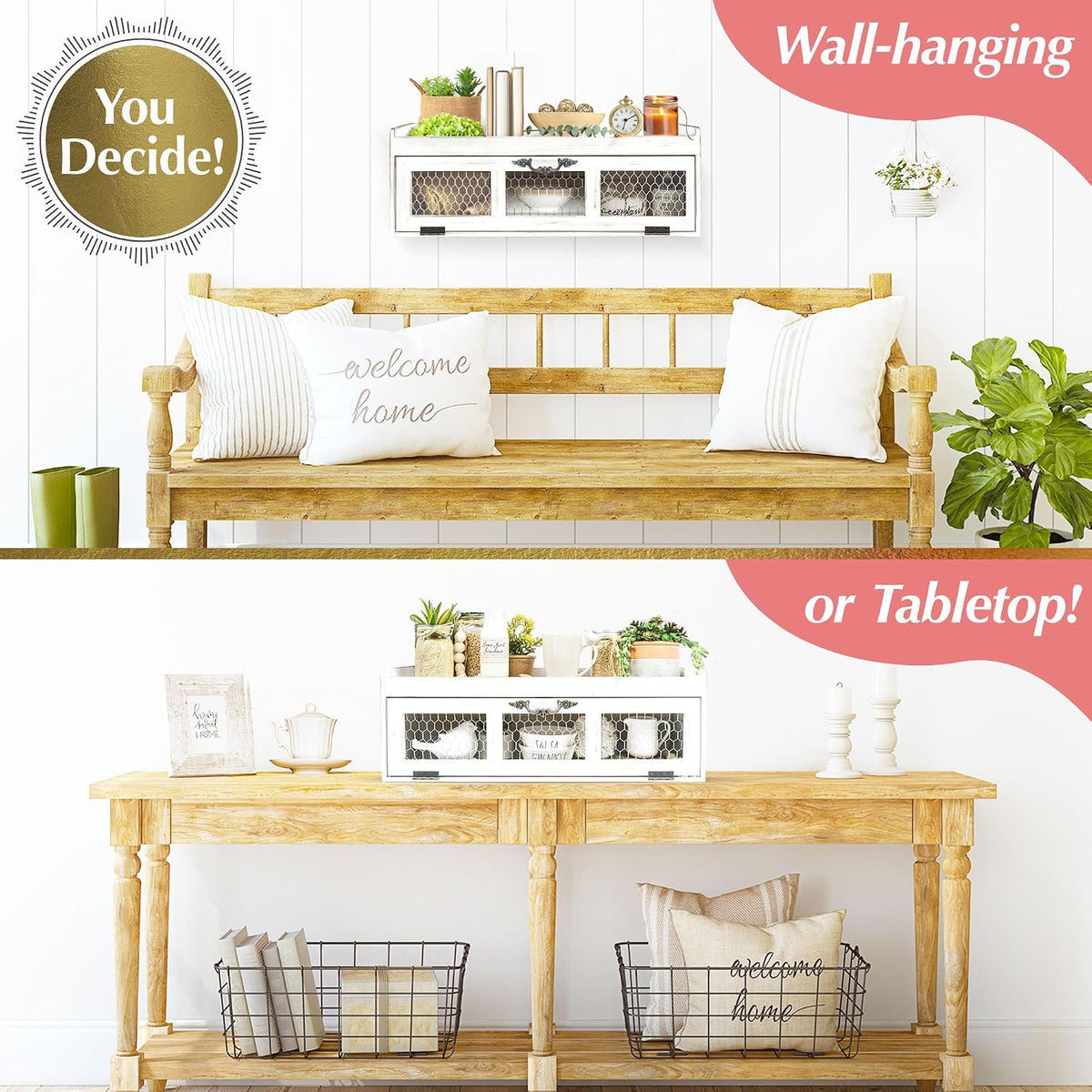 Felt Creative Home Goods Farmhouse Chicken Wire Countertop Shelving Organizer...