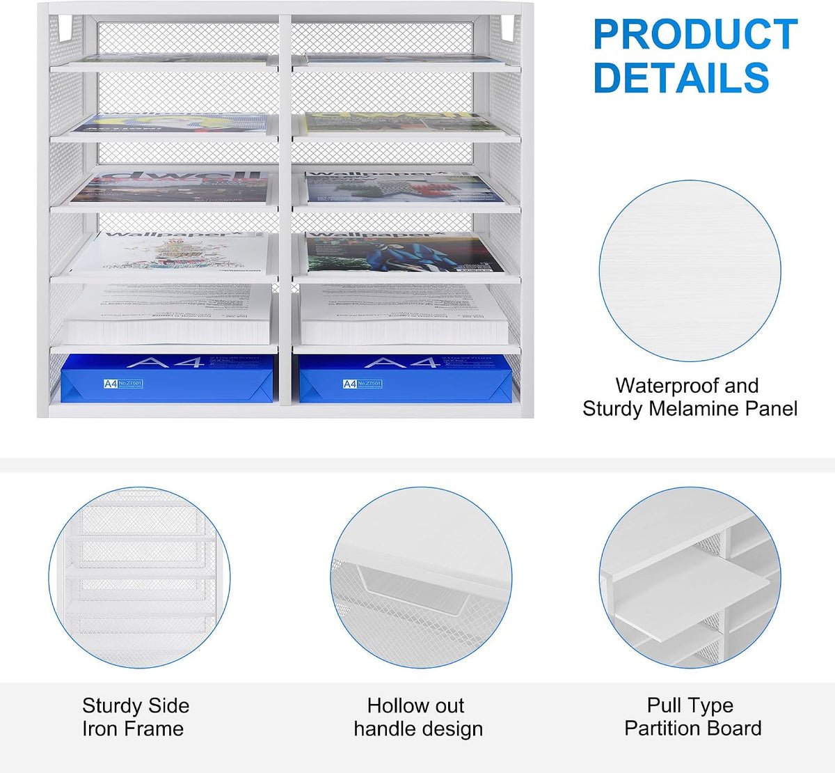 Mail Sorter for Desk, Countertop Literature Organizer, Student Mailbox for Cl...