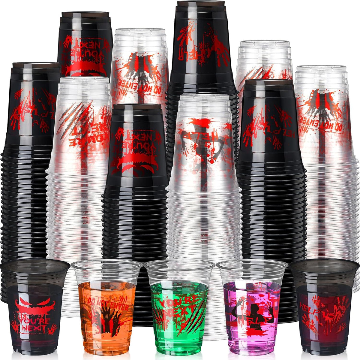 Sliner 120 Pack Halloween Cups 16 oz Bloody Hand Print Plastic Cups