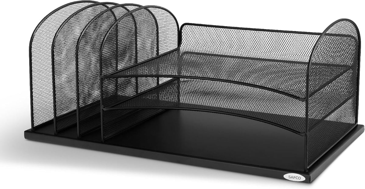Safco Onyx Desk Organizer, 3 Vertical Compartments and 3 Trays, Office and Cl...