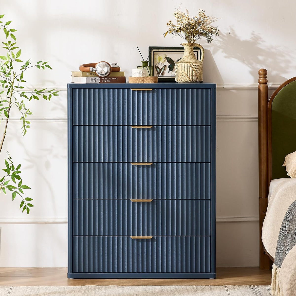 LEYAOYAO Fluted 5 Drawers Dresser for Bedroom, 41" Tall Modern Chest of ...