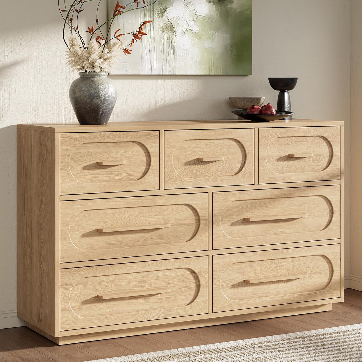 7 Drawer Dresser for Bedroom, Natural Oak