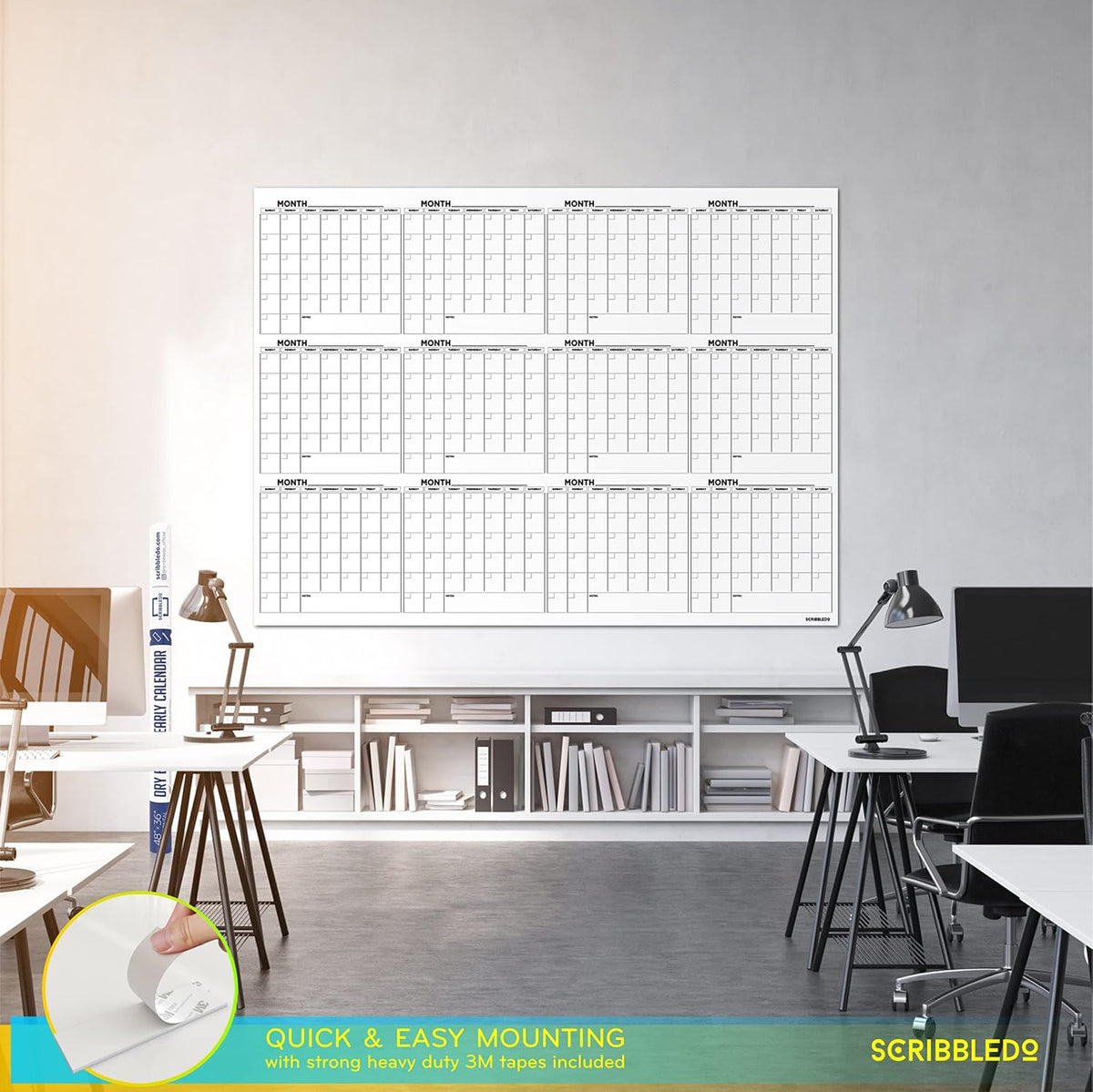 Large 36"x48" White Board Calendar for Wall 12 Month Planner Board ...