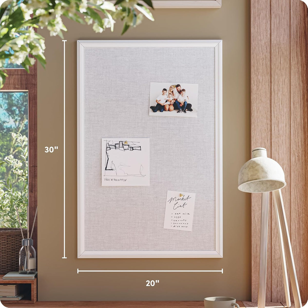 U Brands Bulletin Board, 20” x 30”, Gray Linen Surface, White Wood Frame