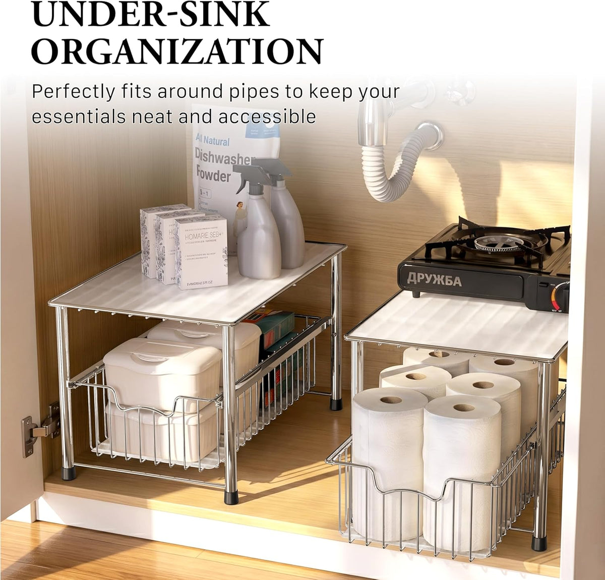 Simple Houseware Chrome Metal Stackable Storage Rack, 16.75 in L x 10.8 in W ...