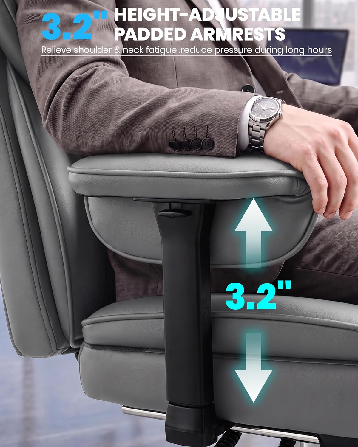Office Chair, Big and Tall Executive Chair with Adjustable Lumbar Support