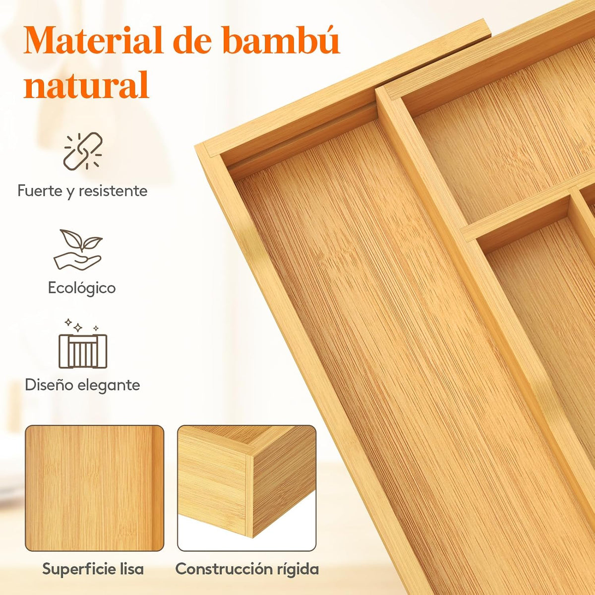 Lifewit Silverware Drawer Organizer, Wooden Utensil Tray for Kitchen