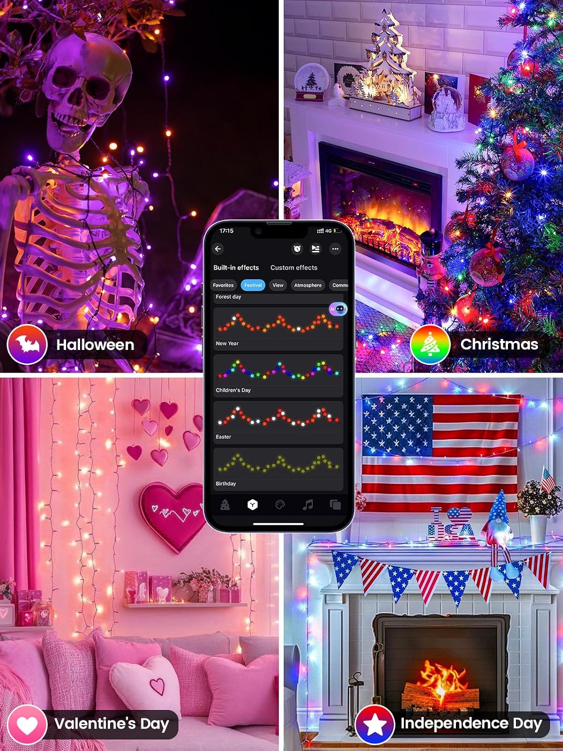 Smart Color Changing Halloween Lights String 112FT 300 LED APP and Remote