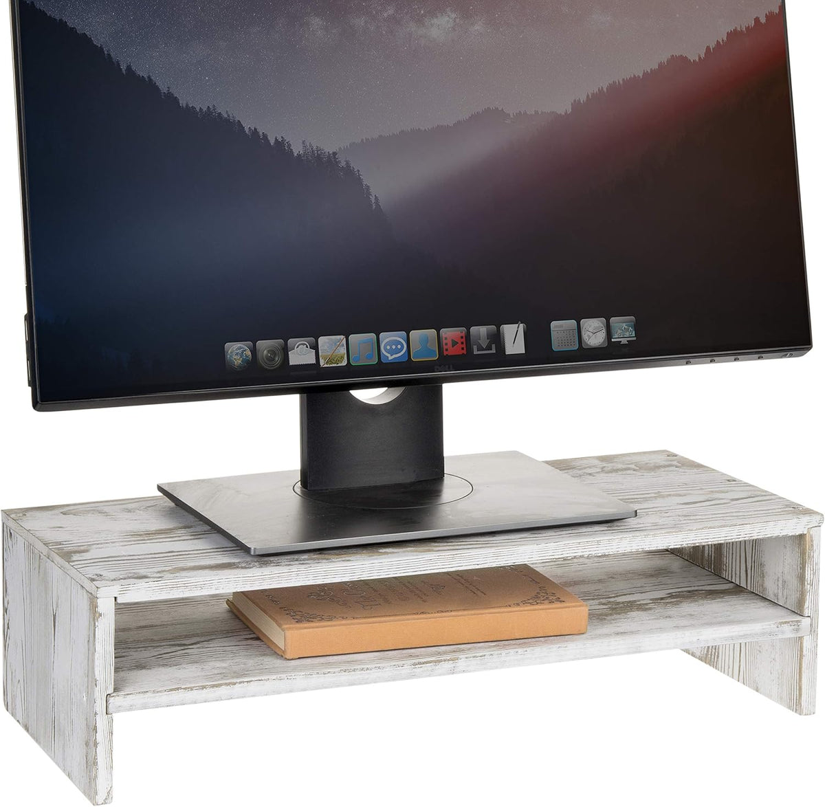 MyGift Whitewashed Wood Monitor Stand, 2 Tier Computer Desk Riser Shelf