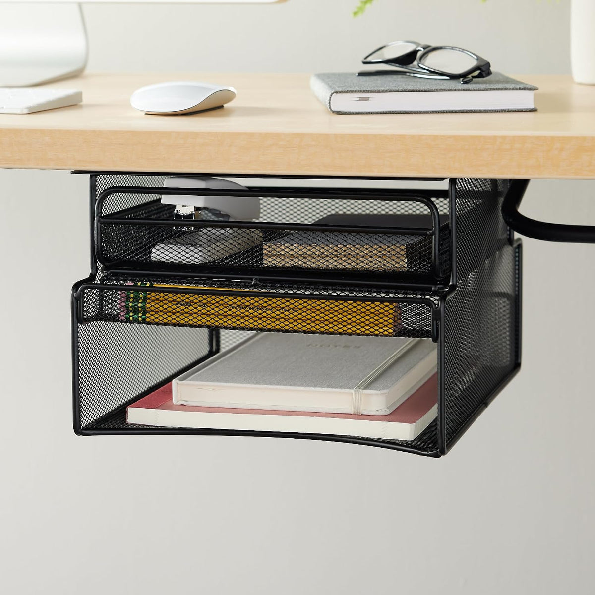 Safco 3244BL Onyx Mesh Deluxe Under Desk Hanging File & Paper Organizer, ...