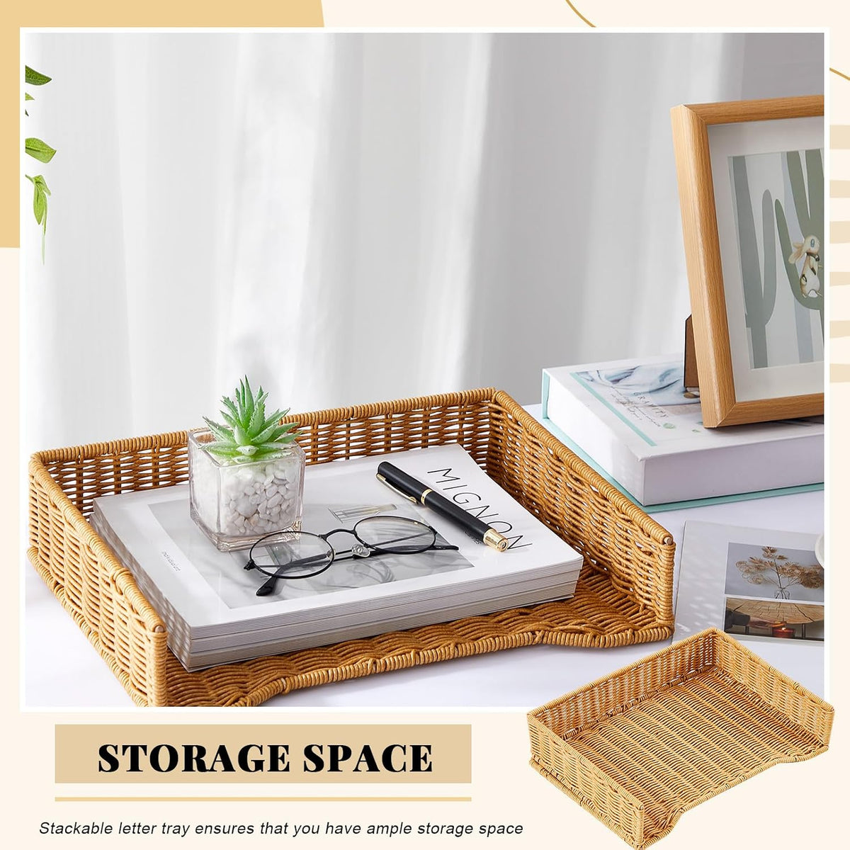 Yeaqee 2 Pcs Paper Tray Organizer for Desk Woven Letter A4 File Organizer