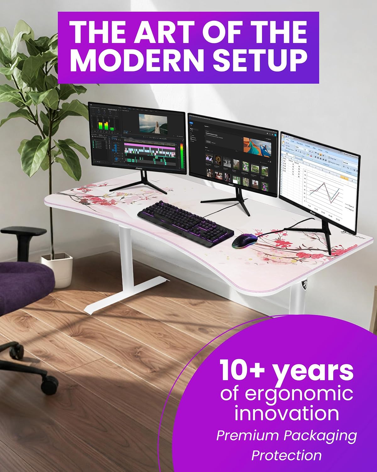 Arozzi Arena Special Edition Ultrawide Curved Gaming and Office Desk with Ful...