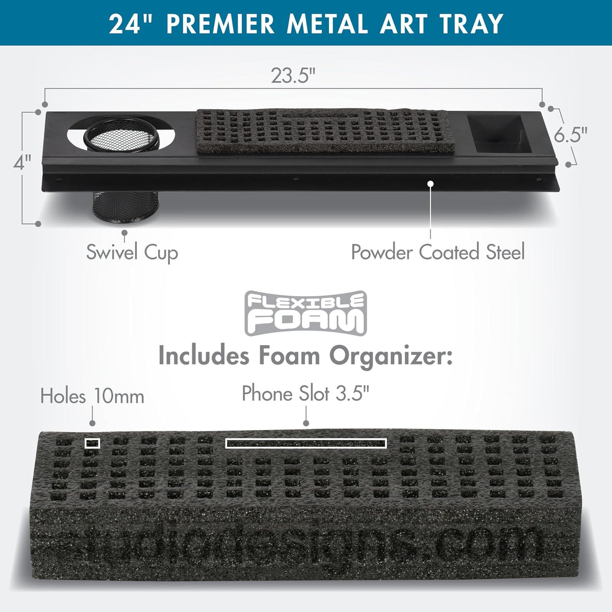 SD STUDIO DESIGNS Modern Premier Metal Tray for Art/Craft Table, 24 Inch, Black