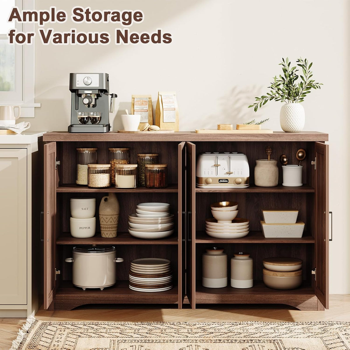 Memobarco 55" Fluted Sideboard Buffet Cabinet with Storage,Walnut