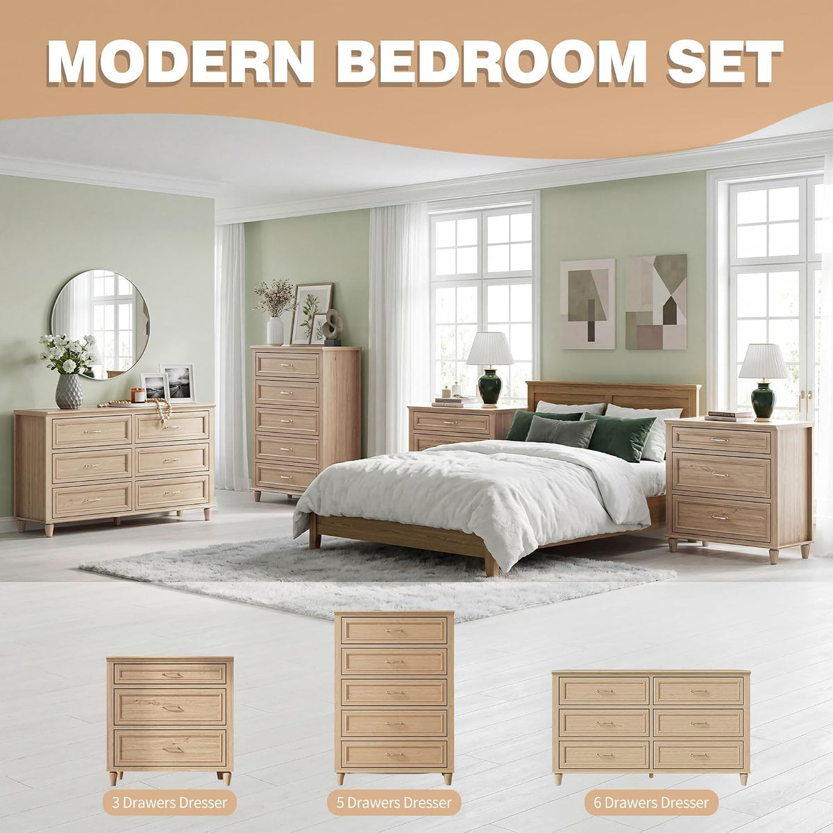 5 Drawer Dresser for Bedroom, 31.5" Wide Modern Closet Chest of Drawers ...