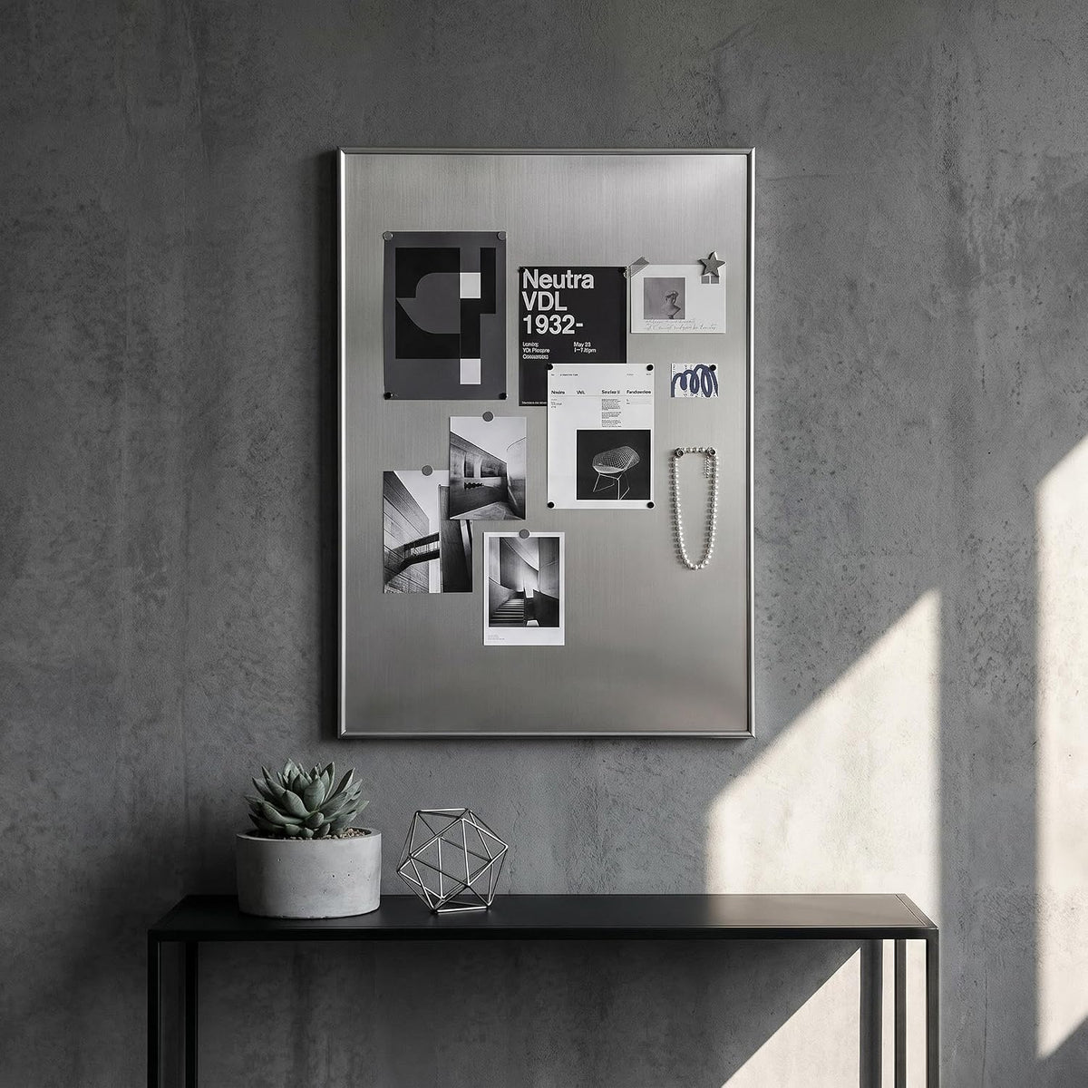 AMAATE Brushed Stainless Steel Magnetic Bulletin Board Silver Frame Display