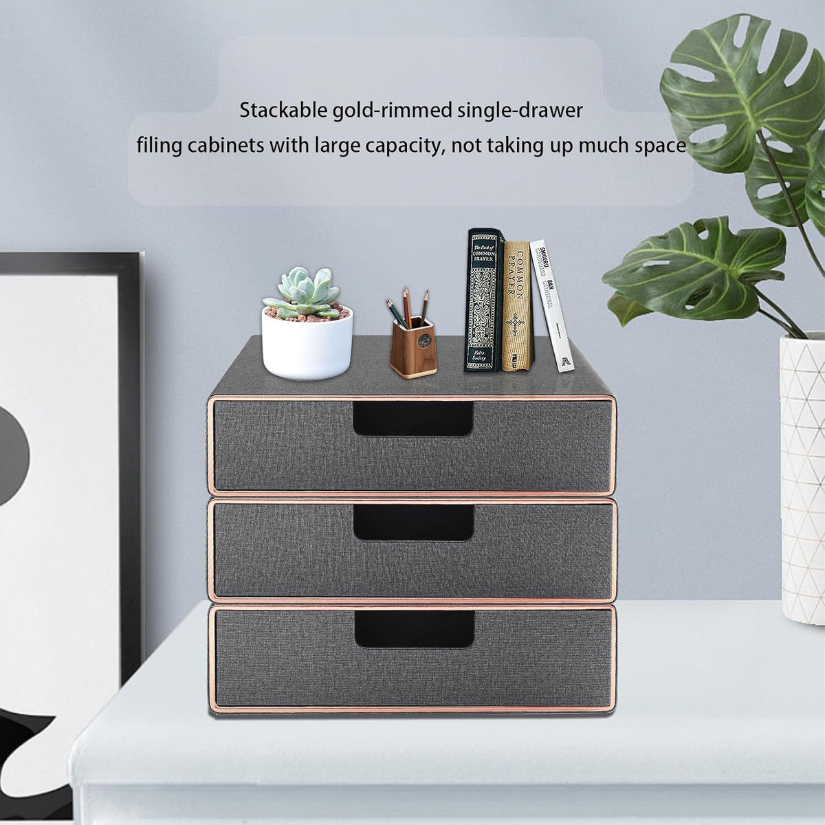 Desk Organizer with Drawer,Stackable Storage 1 Drawer Organizer,PU Leather Ha...