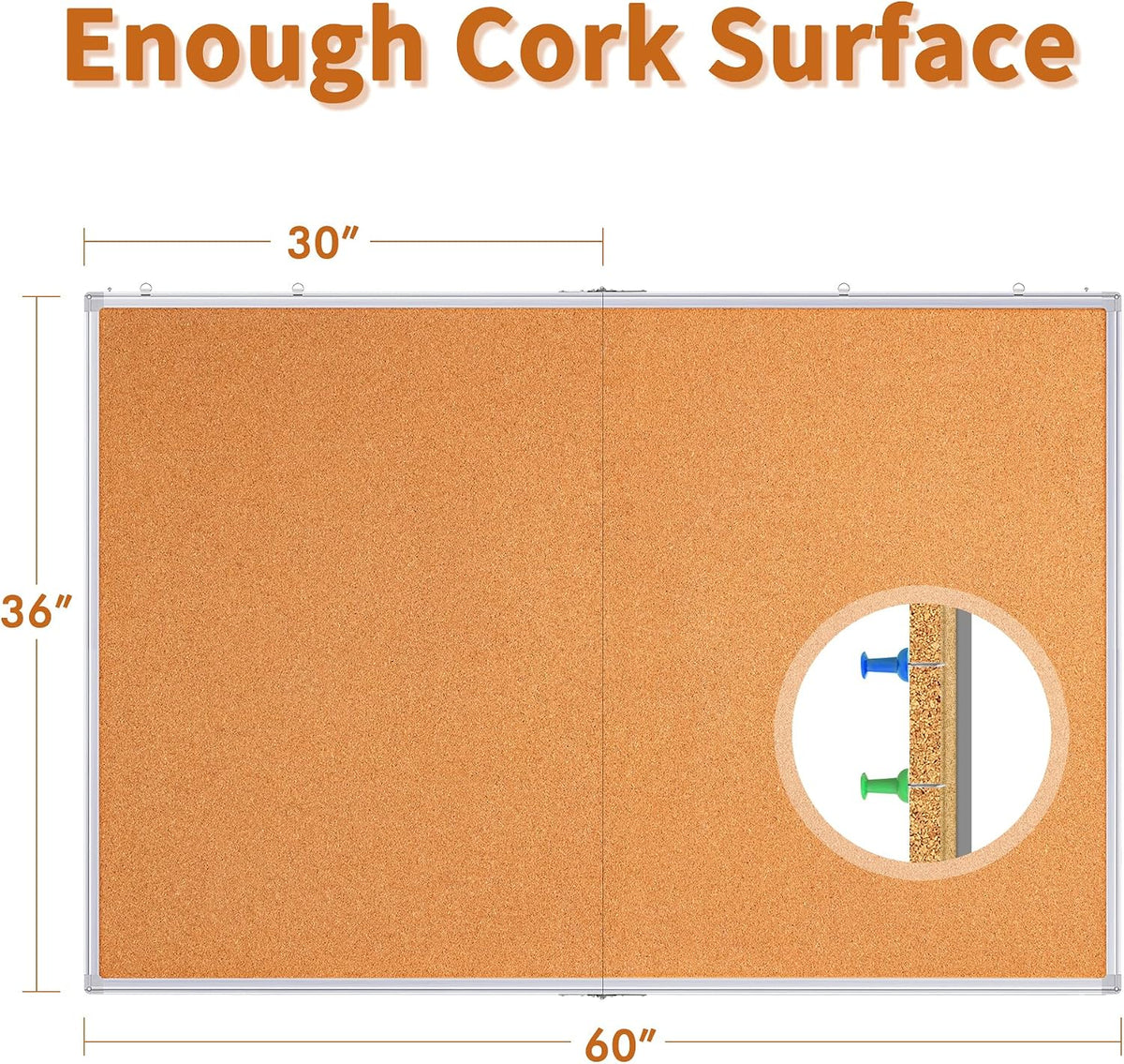 Maxtek Cork Board 60 x 36 in, Large Bulletin Board for Wall Aluminum Framed