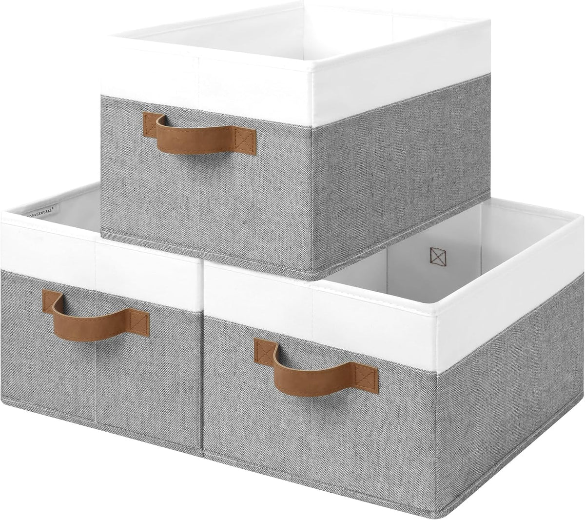 StorageWorks Closet Storage Bins, Gray&White, Large, 3-Pack