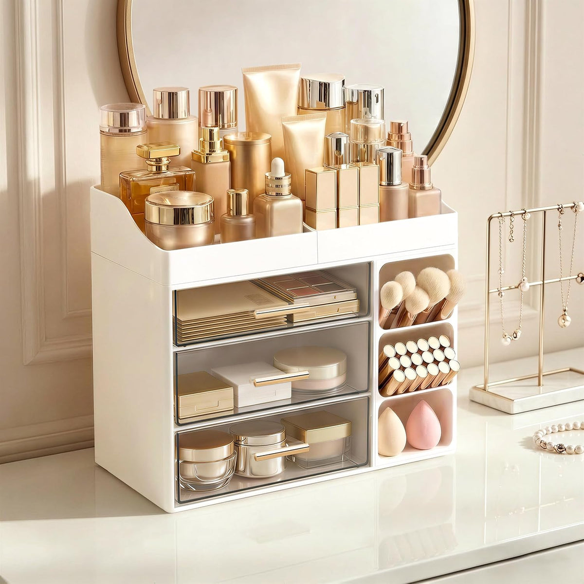 HBlife Makeup Organizer Countertop with Brush Holder, Large Bathroom Counter ...