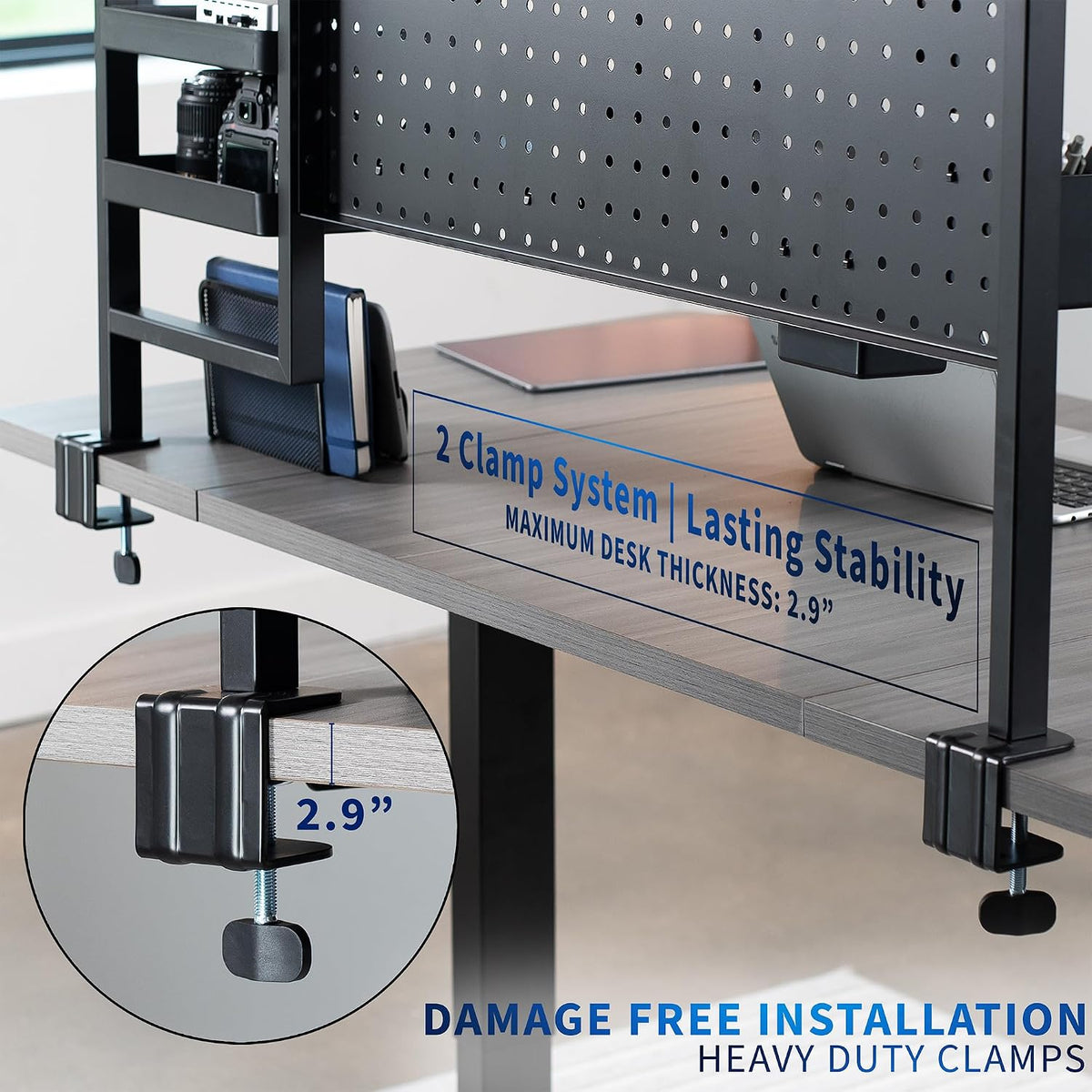 VIVO Black Clamp-on 46 x 25 in Desk Pegboard System, PP-PBSF46