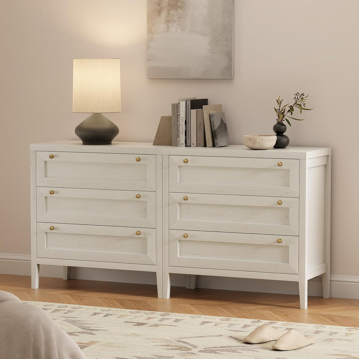 Dresser for Bedroom with 3 Drawers, Farmhouse Closet Storage Organizer with G...